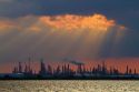 Oil refinery at sunset near Corpus Christi, Texas, USA.