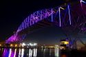 LED lights on the Corpus Christi Harbor Bridge located in Corpus Christi, Texas, USA.