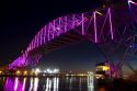 LED lights on the Corpus Christi Harbor Bridge located in Corpus Christi, Texas, USA.