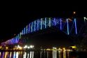 LED lights on the Corpus Christi Harbor Bridge located in Corpus Christi, Texas, USA.