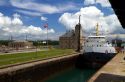 The Algomarine bulk carrier vessel at Soo Locks in Sault Ste. Marie, Michigan, USA.