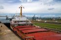 The Algomarine bulk carrier vessel at Soo Locks in Sault Ste. Marie, Michigan, USA.