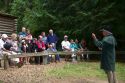 Musket demonstration at Fort Clatsop in the Lewis and Clark National Historical Park located near the mouth of the Columbia River, Oregon, USA.