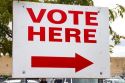 Vote here sign in Boise, Idaho, USA.