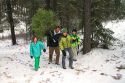 Family cutting a christmas tree in the Boise National Forest near Idaho City, Idaho, USA.