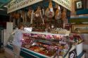 Charcuterie selling cured meats in a Basque market at Saint-Jean-de-Luz in the Basque province of Labourd, southwestern France.