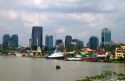 Skyline along the Saigon River in Ho Chi Minh City, Vietnam.