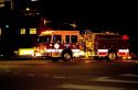 Fire engine at night in motion responding to an alarm in Boise, Idaho, USA.