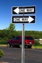 Double one way street sign.