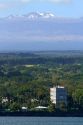 View of the shore and Mauna Kea volcano on Hilo, Hawaii, USA.