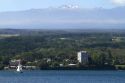 View of the shore and Mauna Kea volcano on Hilo, Hawaii, USA.