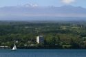 View of the shore and Mauna Kea volcano on Hilo, Hawaii, USA.