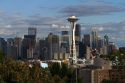 Seattle city scape at sunset with Space Needle, Washington, USA.