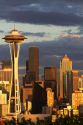 Seattle city scape at sunset with Space Needle, Washington, USA.