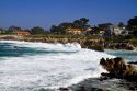Coastal walk and historical homes along the Pacific Ocean at Pacific Grove, California, USA.